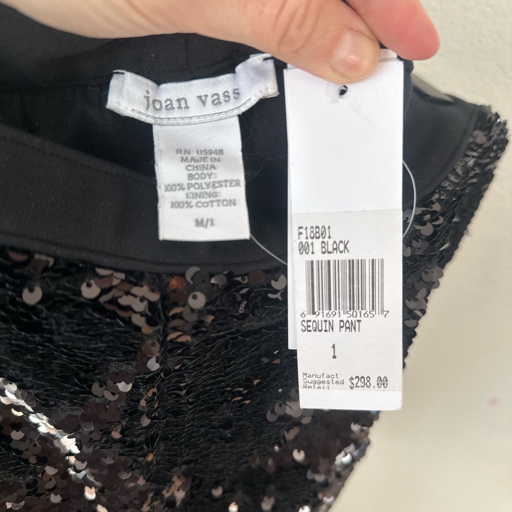Joan Vass Black Sequin Women's Tapered Ankle Pants - Picture 3 of 7